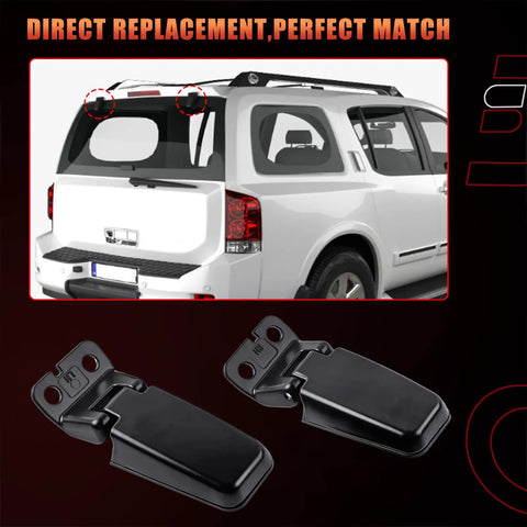 Rear Window Hinge Set For Tailgate Liftgate Glass Left And Right Fits Infiniti QX56 2004 2010 Armada 2005 2015 Pathfinder 2004 Replacement Replaces 90320 7S000 90321 7S000 on vehicle and close-up