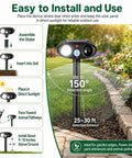 Deer Repellent Pack 4 With Solar Powered Ultrasonic Motion Sensor and LED Flashlight IP65 Waterproof Cat and Rabbit Deterrent for Outdoor Gardens and Yard No Go Zone Keeps Flowers Safe From Browsing Deer and Wildlife, solar stake in garden