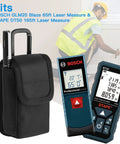 1680D Nylon Laser Measure Case For Blaze 65ft, DT50 165ft, And GLM100-23 100ft, Tough Pro Grade With Pen Pocket, Belt Buckle And Carabiner, Protective Travel Storage Bag, shown with laser meters