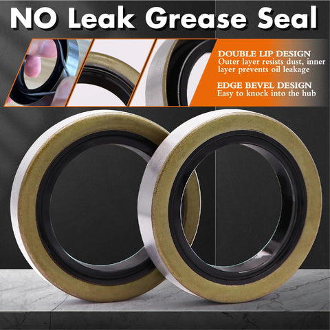Trailer bearing kit with 4 hub assemblies; two gold-toned bearings with black seals and 1.98-in dust covers.