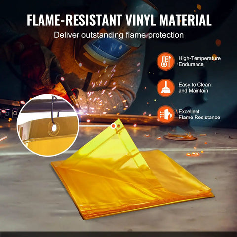 Heavy-Duty Welding Screen With Frame 6X8 Feet Flame-Resistant Vinyl Curtain On Four Swivel Casters Two Locking For Workshop Industrial Garage Portable Protective Barrier Against Sparks UV Rays Heat Radiation Ultimate Shop Beast Construction Yellow