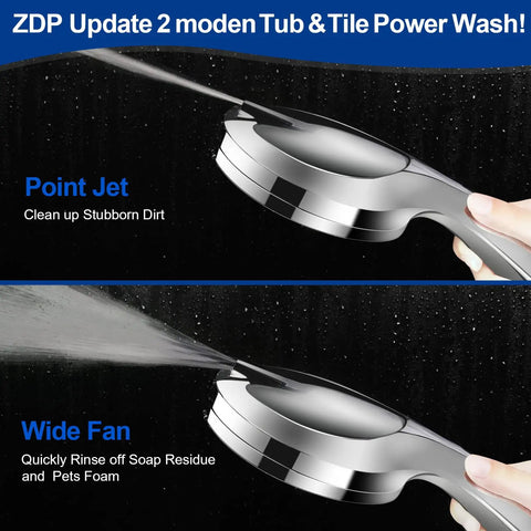 Powerful High Pressure Handheld Shower Head Set With 10 Modes And Five Inch Face 59 Inch Stainless Steel Hose Adjustable Brass Bracket