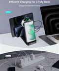 5-In-1 Do-It-All Galaxy Wireless Charging Station with Dual USB C and USB A Ports, 15W Fast Charge on tidy desk, black