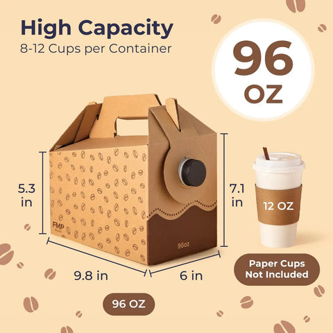 8 Pack 96 Oz Disposable Coffee Dispensers With Handle, insulated design, dimensions 9.8x6x5.3 inches, holds 8-12 cups