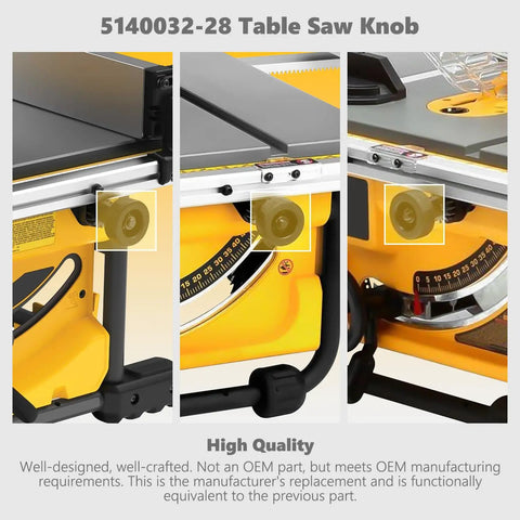 Heavy Duty Replacement Fence Knob For Dewalt Table Saw Compatibility Dw745 Dw745Ar Dw745B2 Dw7480 Dead On Part 514003228 close-up view on table saw