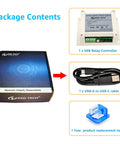 Package contents of USB Powered 4 Channel Relay Module For PC And Mac With Plug And Play Setup CP2102 Serial Interface