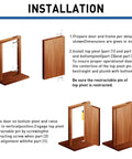 Hidden Bookcase Hinge Kit With Lock And Spring Latch For Secret Doors, 304 Stainless Steel Pivot Hinges With Cable, Built Tough, Heavy Duty 220lb Per Set, Fits Doors Over 40mm Thick, Under 800mm Wide, And Up To 2500mm High. Installation diagram for concealed door pivots and frame