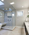 Modern bathroom with skylight, featuring Ultra Quiet 90 CFM Bathroom Exhaust Fan With Light Powerful Moisture And Odor Ventilation For Your Home