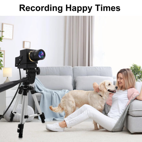 Pro Grade USB Camera 1080P Full HD 2MP Industrial Machine Vision capturing a woman and dog in a living room