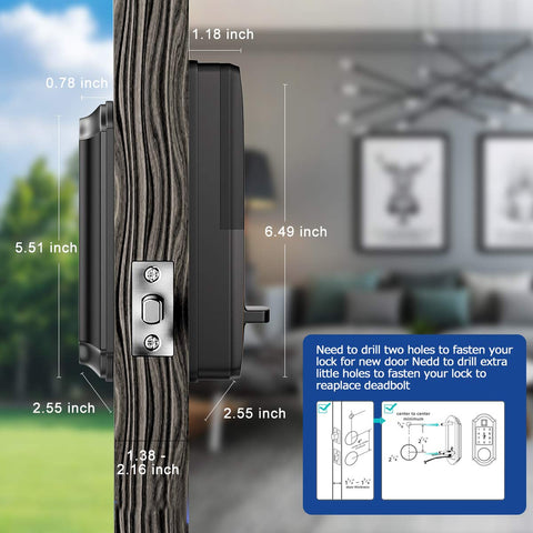 Side view installation guide for Smart Lock With Keypad And Fingerprint 5 In 1 Access Control For Home Security, black finish.