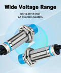 M18 Shielded Capacitive Proximity Sensor Switch With Normally Open Output LED Indicator And AC Type Two Wiring For Ultra Versatile Detection Of Metals Nonmetals Plastic Water Liquid Levels And Powder Height Plug And Play Easy Install, wide voltage range