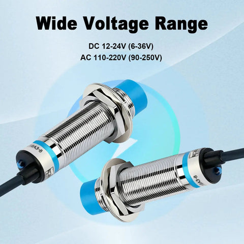 M18 Shielded Capacitive Proximity Sensor Switch With Normally Open Output LED Indicator And AC Type Two Wiring For Ultra Versatile Detection Of Metals Nonmetals Plastic Water Liquid Levels And Powder Height Plug And Play Easy Install, wide voltage range