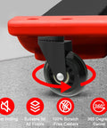 Close-up of 2.5 inch heavy duty swivel caster wheel on a creeper, featuring 360 degree no noise rolling, safe for hardwood floors