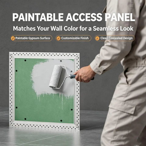 Rock Solid Aluminum Drywall Access Panel With Paintable Push Latch Cover For Ceilings being painted for seamless wall integration.