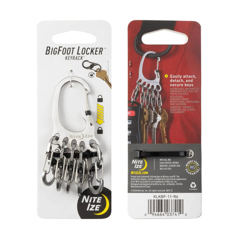 Bigfoot Locker Key Rack with five locking S Biners and stainless steel carabiner chain for secure key organization in packaging