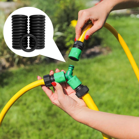 Person holding garden hose with 40 Pack Power Pressure Washer O Rings For 1 Quarter Inch And M22 Quick Connect Coupler.