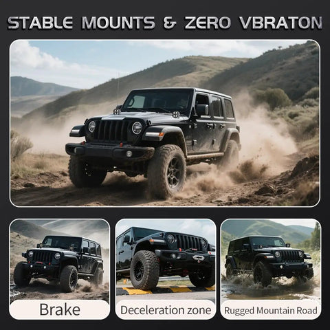 Jeep with Heavy Duty Black Aluminum Light Mounting Brackets For Jeep Wrangler JL JLU 4Xe And Gladiator JT on rugged trail