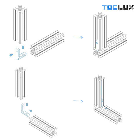 Badass 2020 Aluminum Extrusion Hidden Connector Kit With Black Coated L Shape Brackets Hex Screws And Allen Wrench For Smooth 6mm T Slot Fabrication Modding assembly guide diagram
