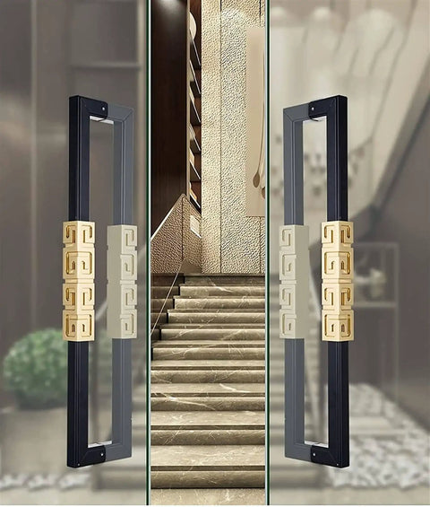 Double Sided Sliding Barn Door Handle for Wood and Glass Doors, 80cm 31.5in push pull bar with fittings, black aluminum construction, installed