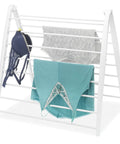 Freestanding Indoor Clothes Drying Rack Foldable Garment Hanger with lingerie and activewear drying in white finish.