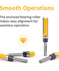 Pattern Flush Trim Router Bit Set With Quarter Inch Shank And Half Inch Cutting Diameter, shown with carbide top bearing