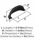 Oil Rubbed Bronze Cup Pull Drawer Handle For Cabinets And Furniture 3 Inch Center To Center 1 Pack with dimensions