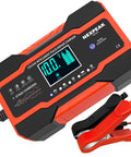 10 Amp Battery Charger And Maintainer For 12V 24V Cars Trucks Boats Marine And Lawn Mower Batteries, LCD display, clamps