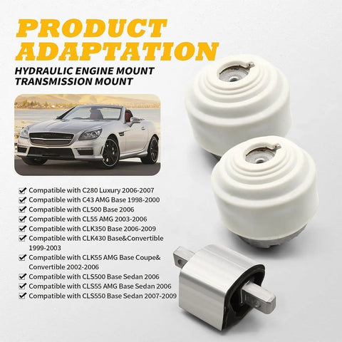 Dope Hydraulic Engine And Transmission Mount 3 Piece Kit Direct Replacement For Mercedes SL500 CL500 E500 Auto Transmission showing white mounts.