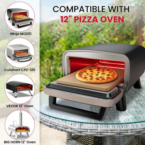 Durable Cordierite Pizza Stone For Oven And Grill 12 Inch Square Bake Stone installed in a 12-inch pizza oven on a table
