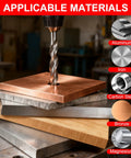 KUNGJUER thread repair kit promo: drill bit drilling copper plate on stacked metals with applicable-materials icons (aluminum, iron, carbon steel, bronze, magnesium).