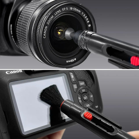 10 In 1 Pro Grade Camera Lens Cleaning Kit With Air Blower Lens Cleaner Pen Retractable Wool Soft Brush Sensor Cleaning Swabs Lens Tissue Paper Microfiber Cloths Cleaning Wipes And Handy Storage Case For Photogs, cleaning camera lens and screen with pen and brush