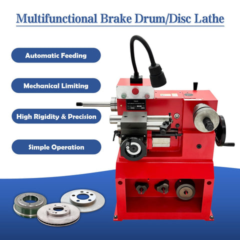 Dual Spindle Brake Drum And Disc Lathe For Small And Medium Vehicles, Pro Grade Repair Machine With Bidirectional Automatic Cutting, 1.1KW, 110V, Adjustable RPM Options 30, 52 And 85, Hub Plate Repair Tool