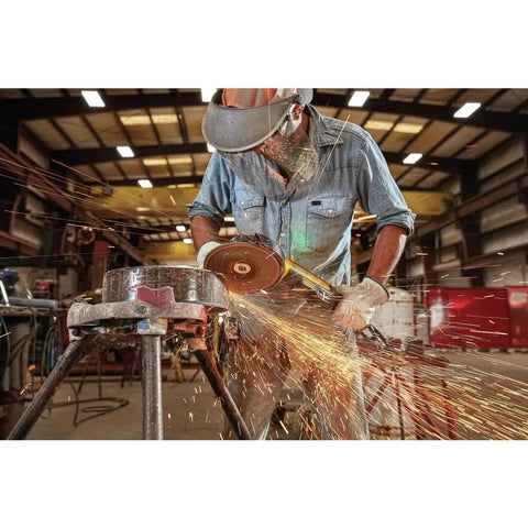Worker using RAT Tail 7 Inch Angle Grinder With 13 Amp Brushless Motor No Brush Changes And Quick Stop Kickback Brake in workshop