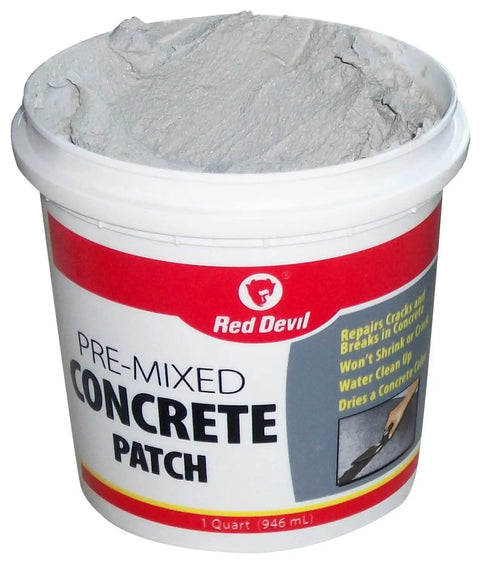 Premixed Concrete Repair Patch For Cracks And Breaks, 1 Quart Gray Cement Crack Filler, interior/exterior use, easy cleanup