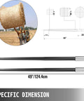 Diagram and photo of Beefy 49 Inch Hay Bale Spear Spike With Quick Attach 4000 Lb Capacity Square Bale Forks in use and dimensions