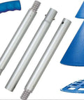 Portable Hand Powered Clothes Washer With Smooth Plunger Action Compact Collapsible Aluminum Handle parts, including blue handle and cones.
