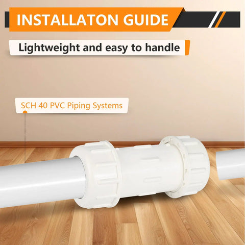 50 Piece 1-1/4 Inch Compression PVC Coupling COM X COM Pipe Fitting with SCH 40 PVC piping system for easy installation.