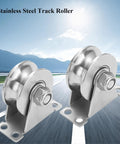 U Groove Gate Track Roller Set With Stainless Steel Construction, 3-inch diameter wheels, double bearings for sliding gates, front view
