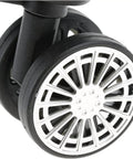 LKTCDGU Suitcase casters, black swivel caster wheel with silver spokes for luggage and furniture use.