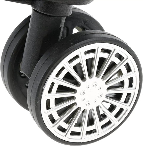 LKTCDGU Suitcase casters, black swivel caster wheel with silver spokes for luggage and furniture use.