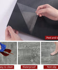 Grey Peel And Stick Floor Tiles 20 Pack, 12x12 Inch, showcasing peel and stick application, easy to clean, waterproof, non-slip features