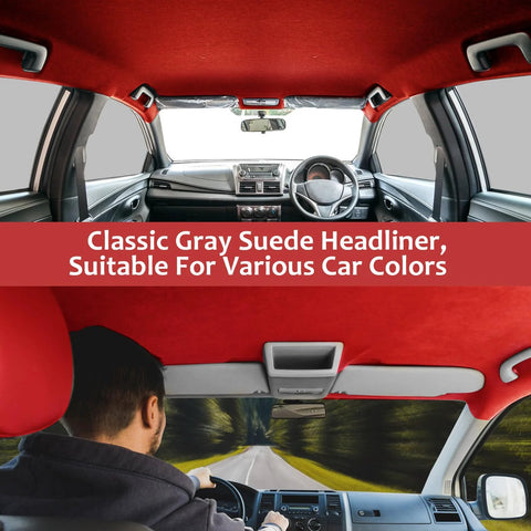 Interior view of a car with Red Micro Suede Headliner Fabric With Foam Backing And Flame Retardant For Car installed.