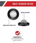 Inlet Screen Filter with Gasket for Gas Powered Pressure Washer Pumps, showing strong steel filter and high quality rubber seal.