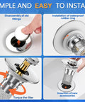 Sink stopper hair catcher 2-pack with removable stainless steel mesh basket for bathroom sink drain