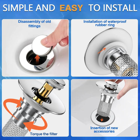 Sink stopper hair catcher 2-pack with removable stainless steel mesh basket for bathroom sink drain