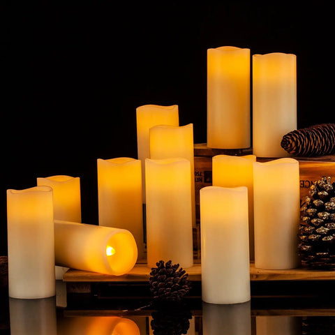 Flameless LED Candles Set Of 12 Ivory Real Wax Pillar Candles 2.2 Inch Diameter By 5 Inch Tall With Remote 24 Hour Timer display