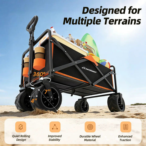 Heavy Duty 350 Lbs Collapsible Wagon For Camping And Travel Outdoor Folding Utility Cart With beach terrain wheels