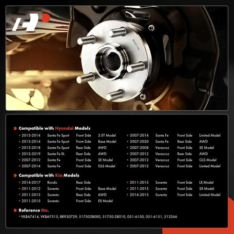 Front Wheel Bearing And Hub Assembly 5 Lug Fit For Kia Sorento 2011 To 2015 And Hyundai Santa Fe 2007 To 2020 close-up view
