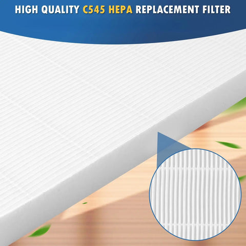 Close-up of C545 HEPA replacement filter texture from 2 Pack True HEPA Filters And 8 Carbon Pre Filters Replacement Set For Winix C545