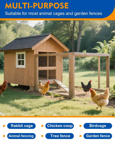 Legit Heavy Duty Black Vinyl Coated Hardware Cloth 1/2 Inch Mesh 48 X 100 Feet 19 Gauge Wire Mesh used in a chicken coop with hens outside.